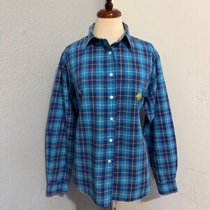 Cruel Girl Womens XL Blue Yellow Plaid Western Button Down Cotton Shirt Logo